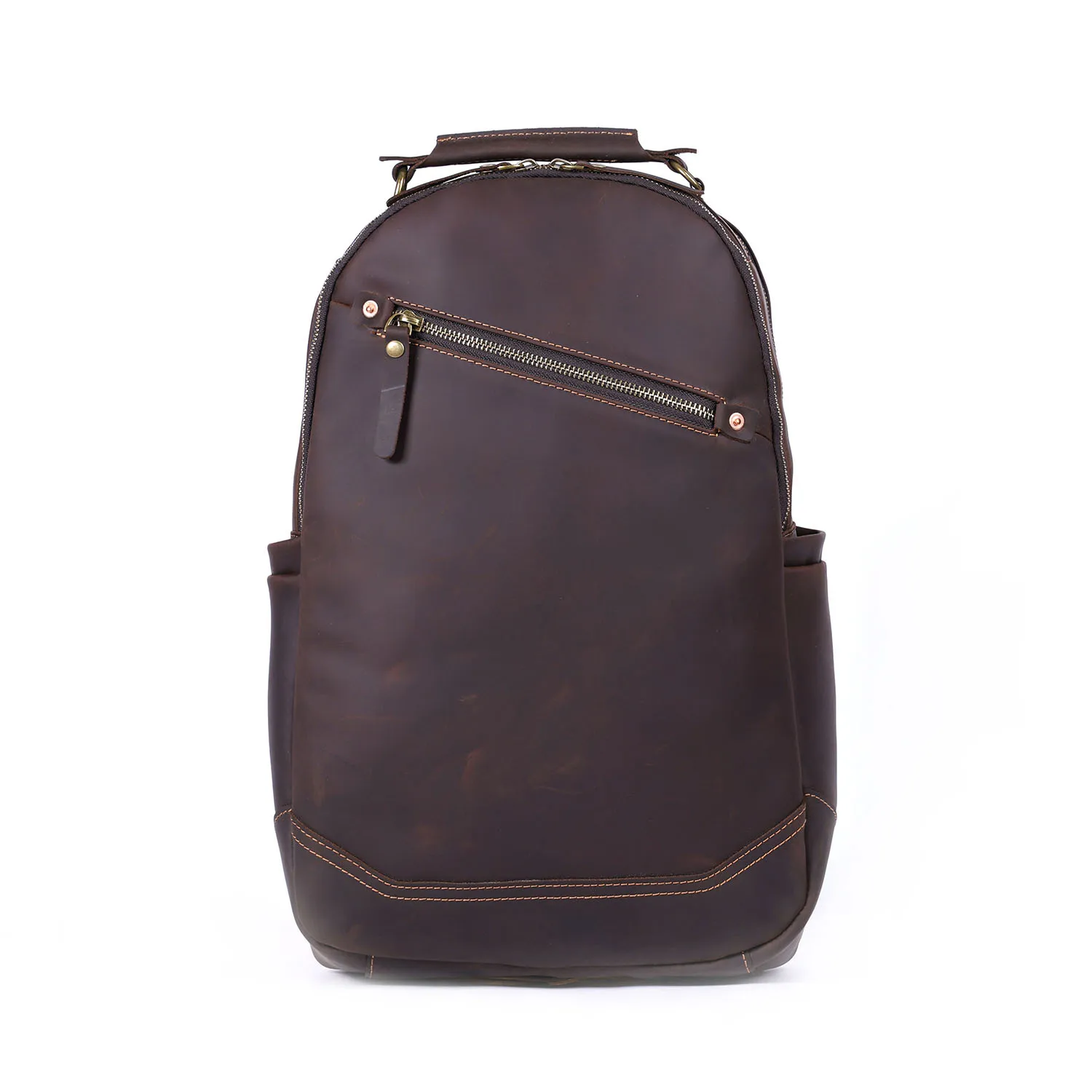 casual designer handmade crazy horse cowhide men's large-capacity backpack vintage genuine leather women's travel bagpack