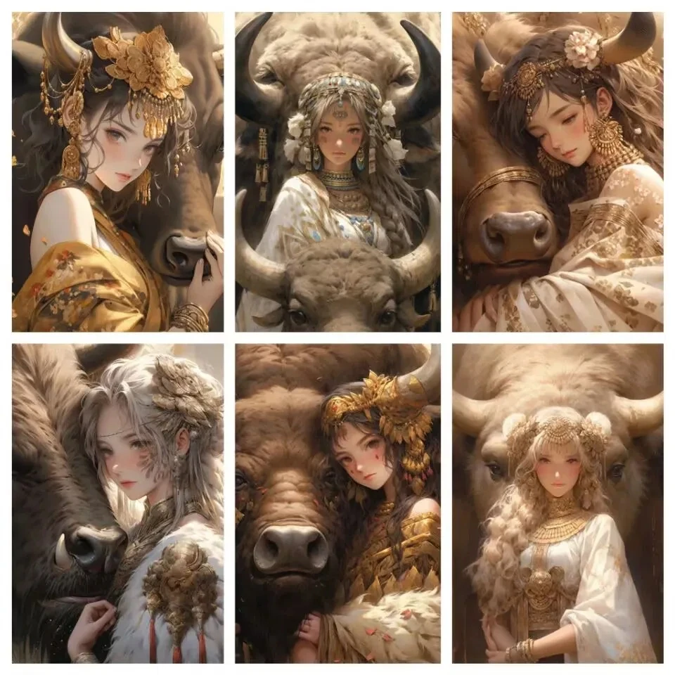 5D DIY Diamond Painting Cross Stitch Full Diamond Embroidery Girl and Cow Pictures Home Decoration Hand Painted Gift V478