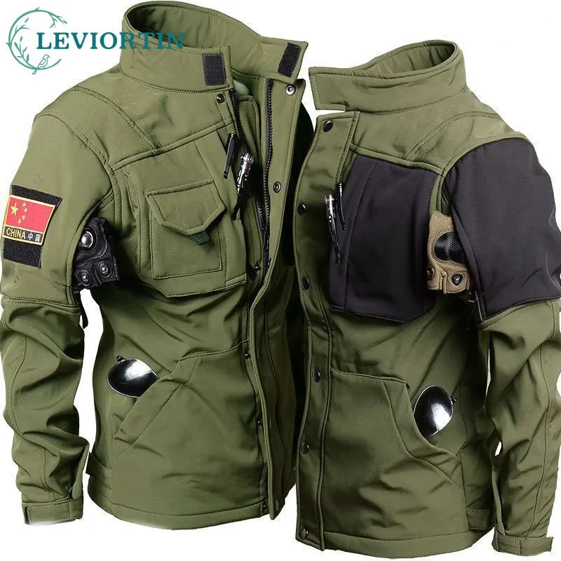 Men's Soft Shell Tactical Jacket Autumn/Winter Outdoor Camo Function Jackets Field Sports CS Training Instructor Workwear Coats