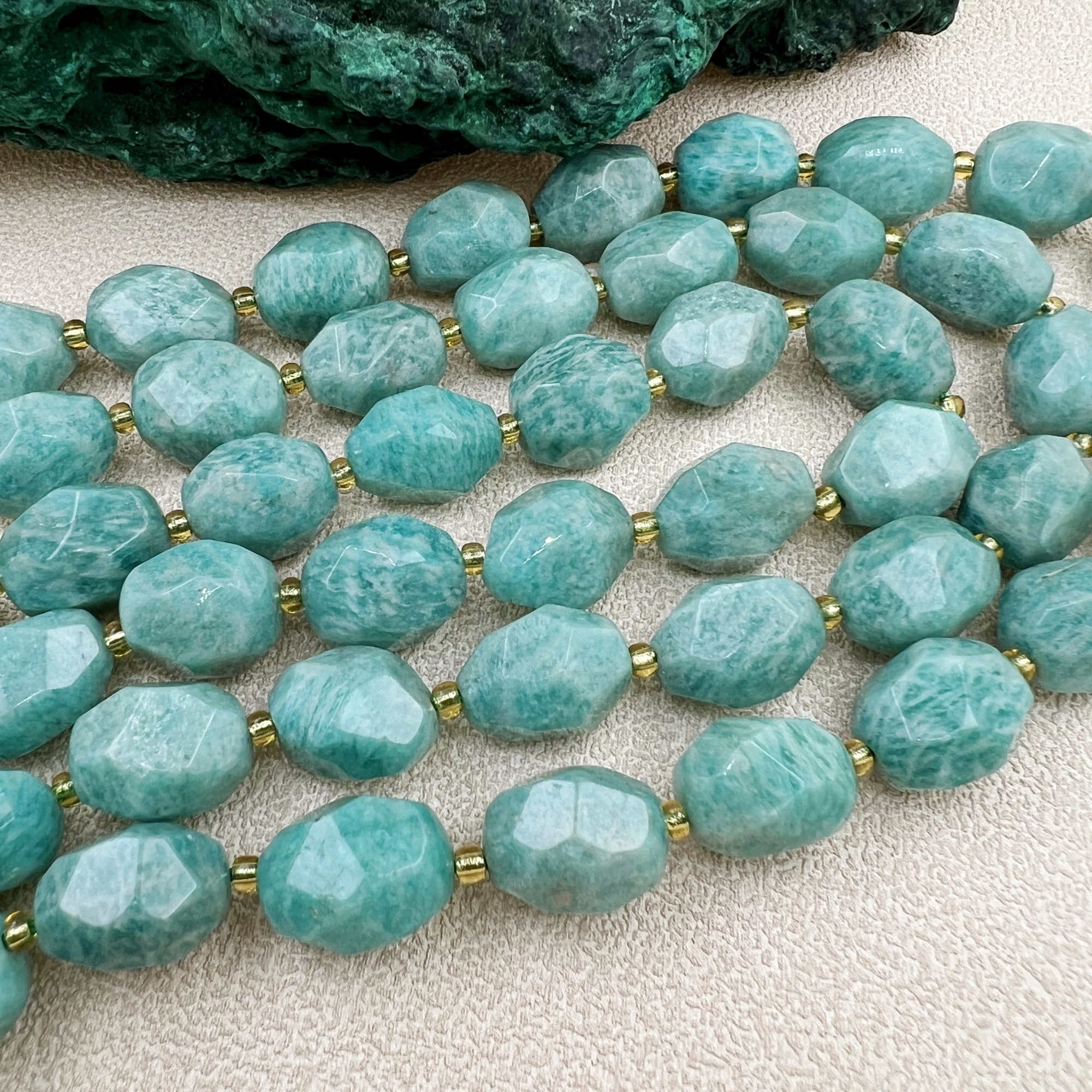 Faceted Natural Stone Blue Amazonites Cutting Nugget Beads For DIY Jewelry Making My240522