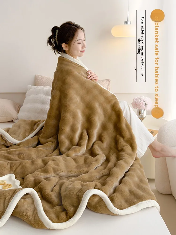 Thickened Winter Rabbit Fur Blanket Office Nap Sofa Cover Blanket Milk Coral Velvet Blanket Quilted Couch Throw Modern Simple...