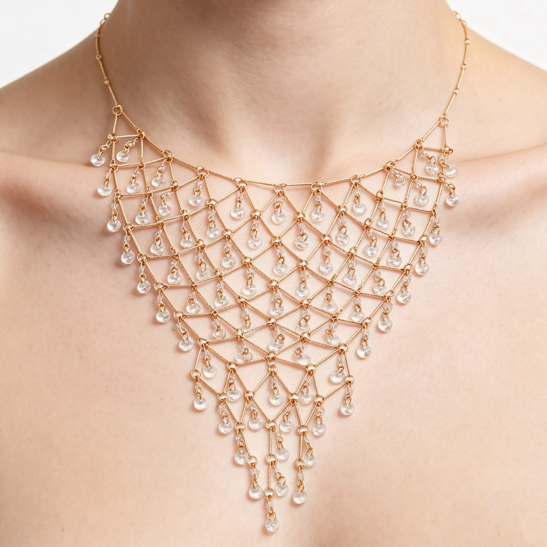 2026 Neue Mode Metall-Mesh-Quasten-Halskette mit Klaren Kristallanhängern für Damen Luxus-Schmuck für Bankette und Partys – Detail 2