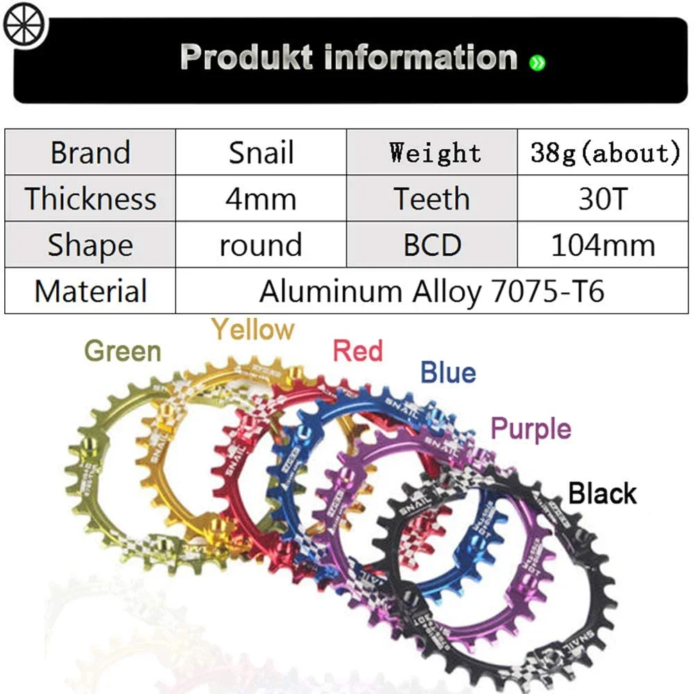 SCHNECKE Kettenblatt 104bcd 30T Runde Kettenblatt Engen Breite MTB Kurbel Platte Mountainbike Zahn Platte BCD 104 Kette Rad