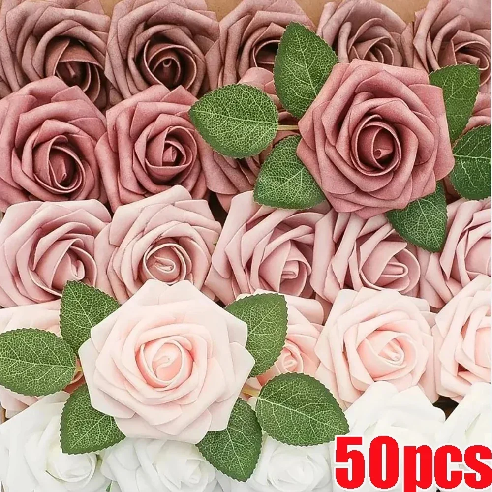 5/50PCS Artificial Rose Flower Valentines Day Red Velvet Foam Fake Rose Flowers Home Party Wedding Bouquet DIY Gifts Decorations