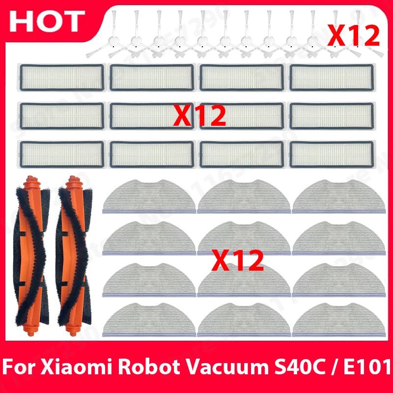 Main Side Brush Filter Mop Rag Spare Parts Kit For ( Xiaomi Robot Vacuum S40C / E101 ) Robot Vacuum Cleaner Accessories