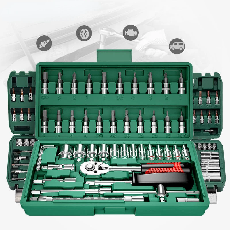 Autoreparatiegereedschapset, Autoreparatiecombinatie, Ratel, Dopsleutel, Autoreparatiegereedschapskist, Multifunctioneel