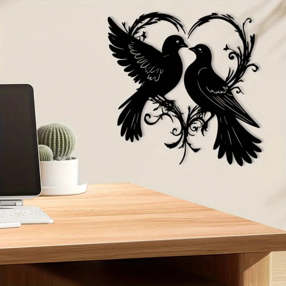 Brand Vintage Iron Peace Dove Wall Art, Two Doves Swirling Powder-Coated Metal Home Decor, Rustic Farmhouse Indoor Outdoor