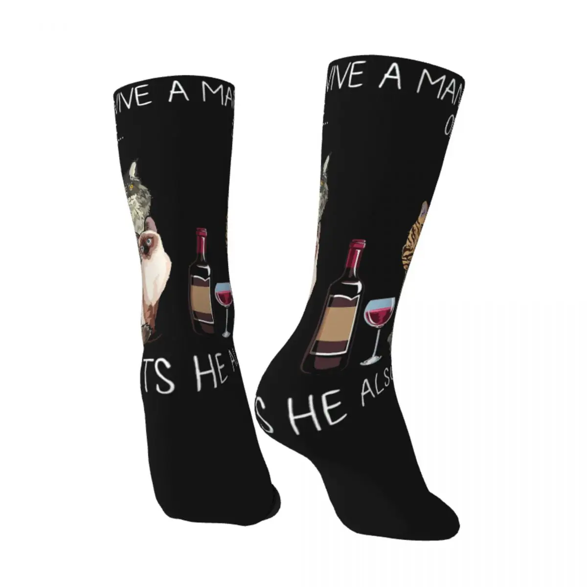 Funny Crazy Sock for Men A Bunch Of Little Cuties Wine Hip Hop Vintage Meme Cats Lively Small Docile  Seamless Printed Crew Sock