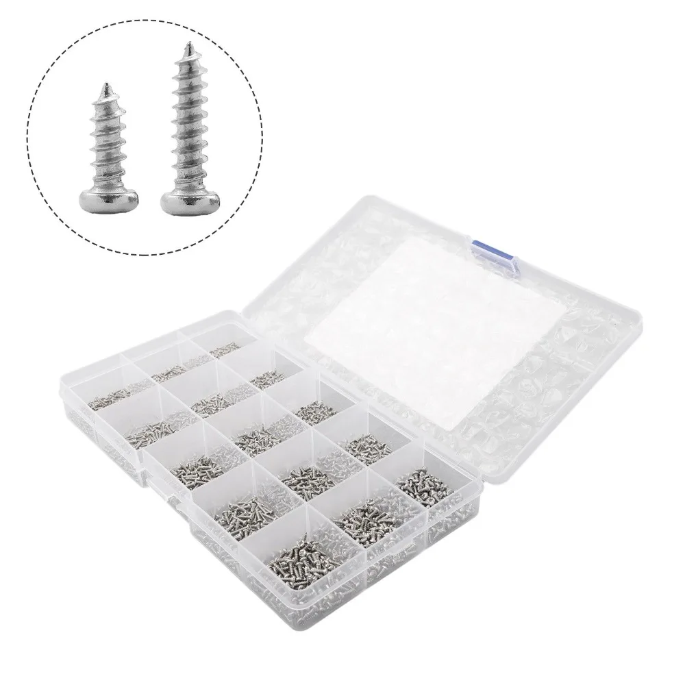 1800Pcs M1-M1.7 Nickel Plated Phillips Pan Head Self Tapping Screws Small Device Repair Kit With 2 Random Color Screwdrivers