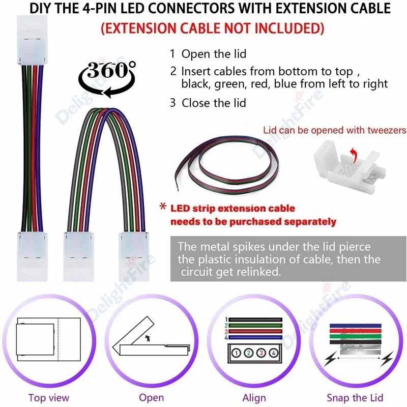 1-100pcs LED Strip Connector 2/3/4pin 5V 12V Strip Light to Copper Wire Connectors For 5050 RGB WS2812B Strip to Wire Terminals