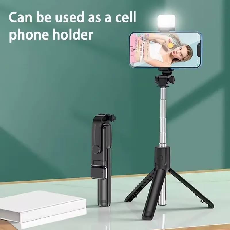حامل ثلاثي القوائم عصا سيلفي لاسلكية مع حامل ثلاثي القوائم قابل للتمديد عن بعد مزود بتقنية البلوتوث لهاتف iPhone المحمول Tiktok للبث المباشر