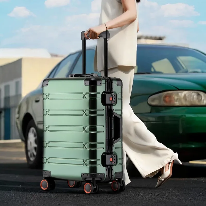 Полностью алюминиевые чемоданы для ручной клади 22x14x9, одобренные авиакомпанией, твердые чемоданы с вращающимися колесами, чемодан без молнии