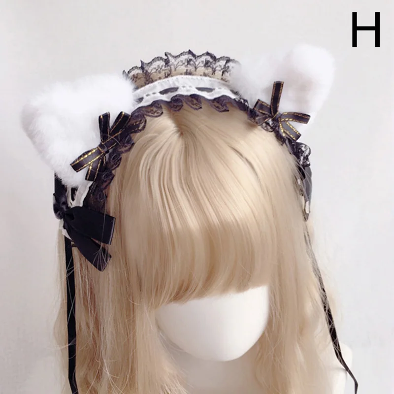Lolita Katzenohren-Haarband für Frauen, süße Spitze, Haarnadel, Kopfschmuck, Cosplay, Anime-Stirnbänder, Plüsch-Kunstfell-Ohren, Band, Schleife, Haarreifen – Detail 4