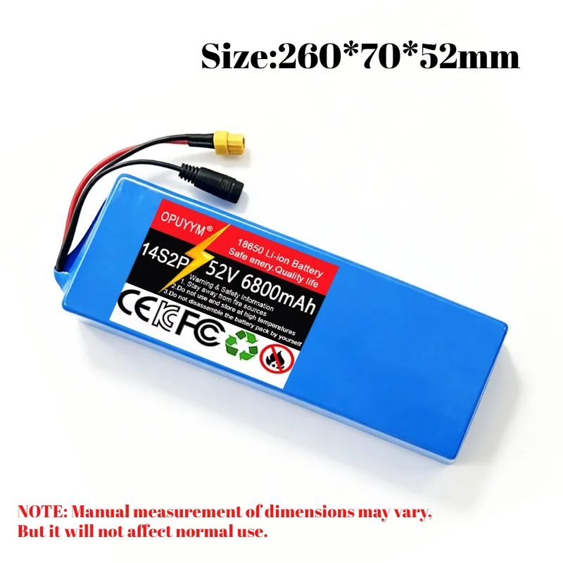 High Capacity 18650 14S2P 52V 6800mAh Rechargeable Lithium Battery Pack  Built-in BMS for Electric Bicicleta Scooter Balance Car