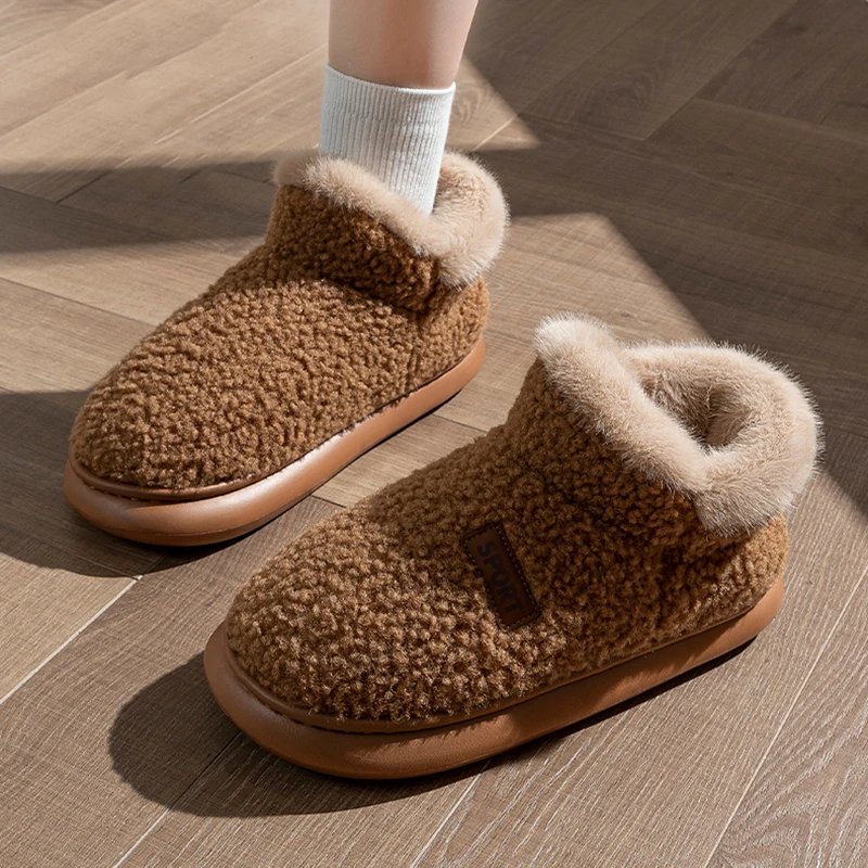 Warm Lambswool Non Slip Snow Boots Women Winter 2026 Soft Thick Bottom Fluffy Fur Ankle Boots Plus Size Women Plush Cotton Shoes