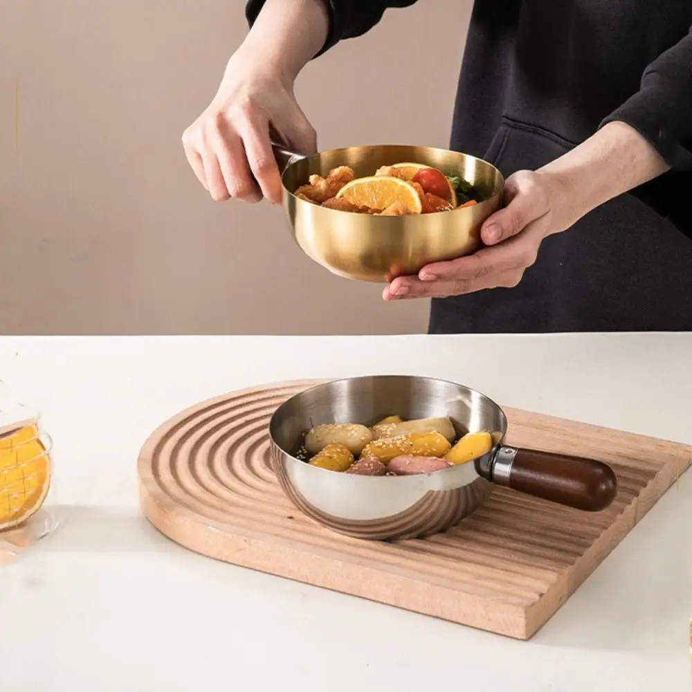 

Heat-Resistant Stainless Steel Bowl High Temperature Resistant Thick Wooden Handle Bowl Drop Resistant Anti Scalding
