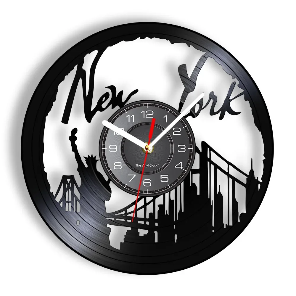 New York Wall Clock NY Brooklyn Bridge Wall Art Vintage Vinyl Record Wall Clock USA Cityscape Travel Gift Decorative Vinyl Clock