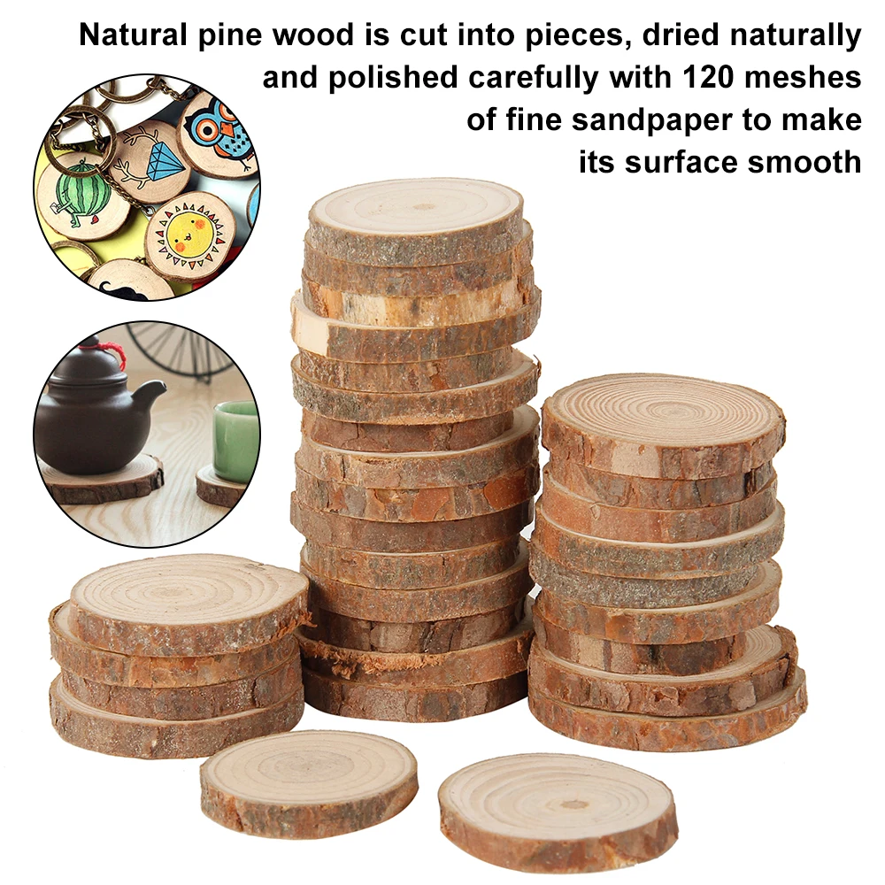 30Pcs Natural Wood Slices 3-4CM Unfinished Wooden Circles Tree Slices DIY Round Wood Crafts for Wedding Christmas Party Decor