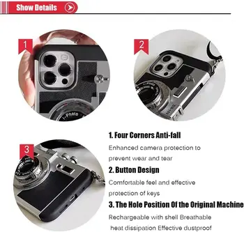 Pouzdro s motivem vintage fotoaparátu Emily v Paříži pro iPhone 14 11 13 15 16 Pro Max 12 Mini XS XR X 7 8 Plus SE 2022 se šňůrkou na krk 8 nejlepší prodej Pouzdro na telefon Emily v Paříži - №5