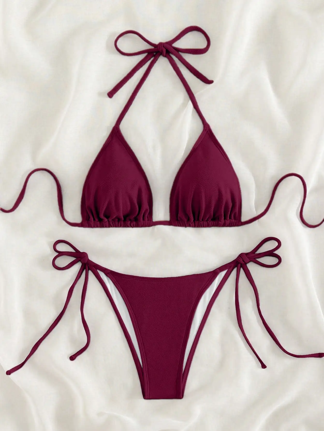 Summer wine red bow tie front tie bikini swimsuit set