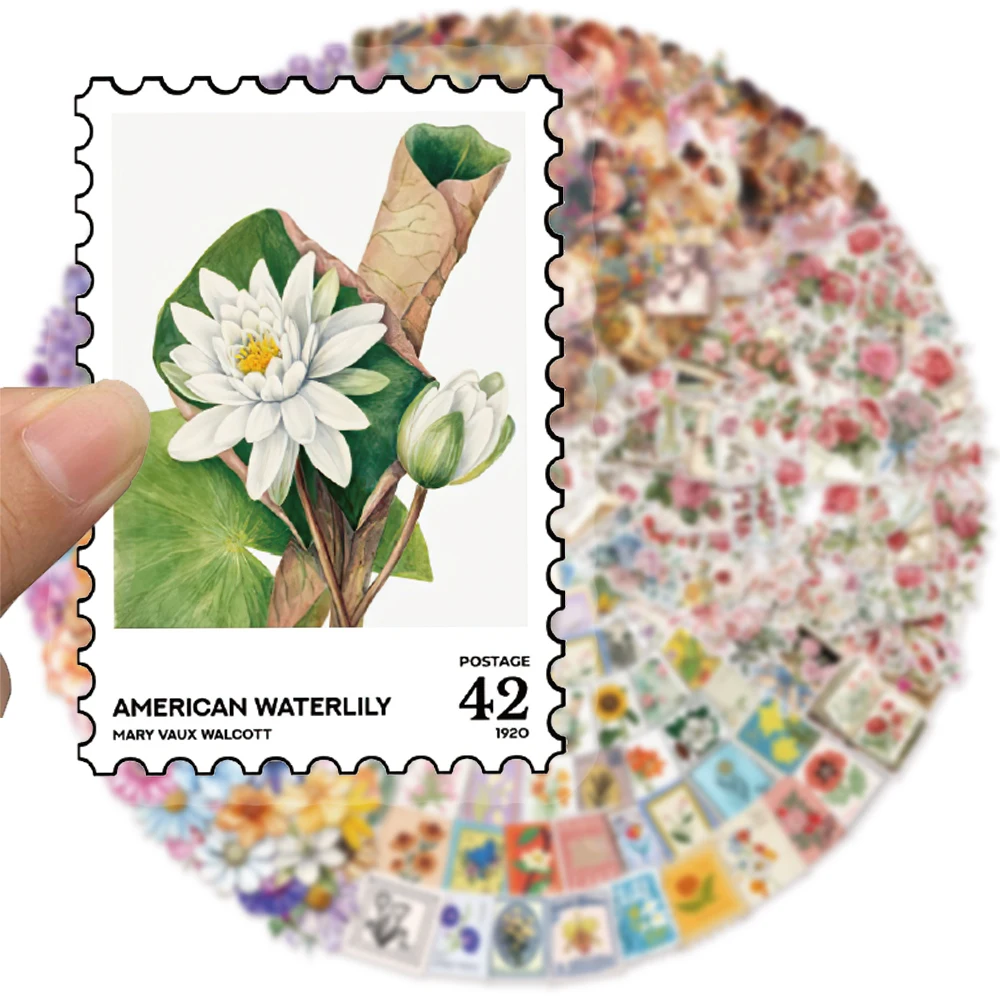 Flower Series 50 Piece Collection PET Material Stickers Retro Envelope Transparent Waterproof Graffiti Decoration DIY