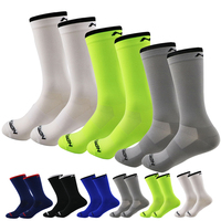 3 Pairs Cycling Socks Men Sport Road Bicycle Socks Bike Racing Football Socks Mid Tube Breathable Mesh Letter Socks Running
