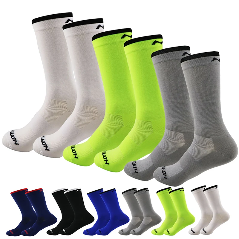 3 Pairs Cycling Socks Man WinterSport Road Bicycle Sock Bike Racing Football Sock Mid Tube Breathable Mesh Letter Socks Running