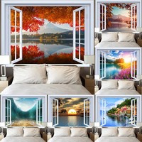 Mountain lake sunset outside window pattern tapestry home decoration wall hanging cloth living room background cloth