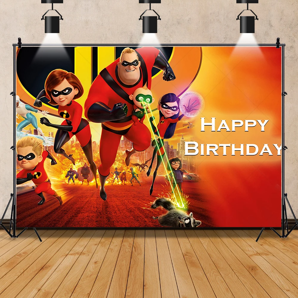 Disney The Incredibles Family Backdrop Custom Kids Birthday Party Decoration Backgrounds Banner Red Superman Photography  Props