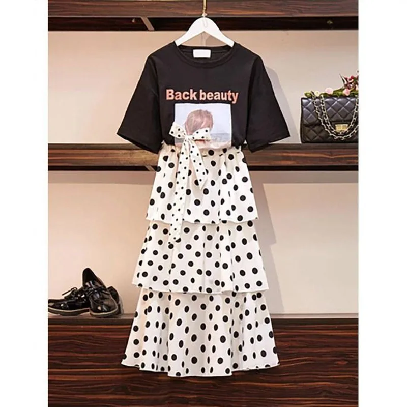 Summer Fashion Bohr Dot Slim Four Layers Chiffon Skirt Women Classic High Waisted Korean All-match Lady Casual Cake Skirt