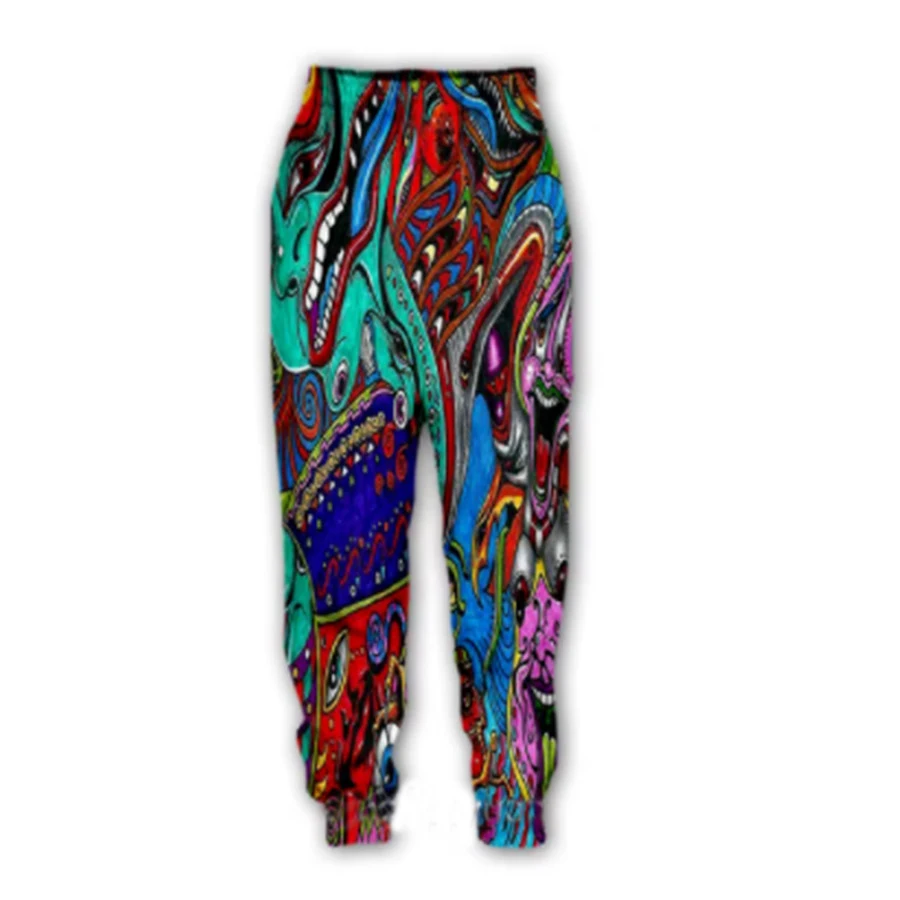 Herrenmode Herbst Sporthose psychedelische Kunst 3D-gedruckte Hose neutrale Straße lässig gerade Bein Jogginghose Q0156