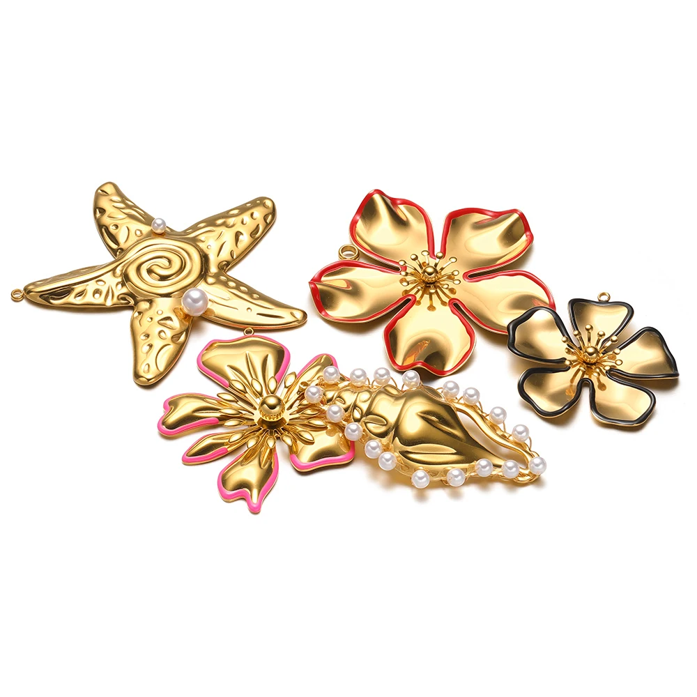 3Pcs Stainless Steel Enamel Flower Charms Conch Starfish Pendants DIY Women Jewelry Making for Earrings Necklaces Accessories