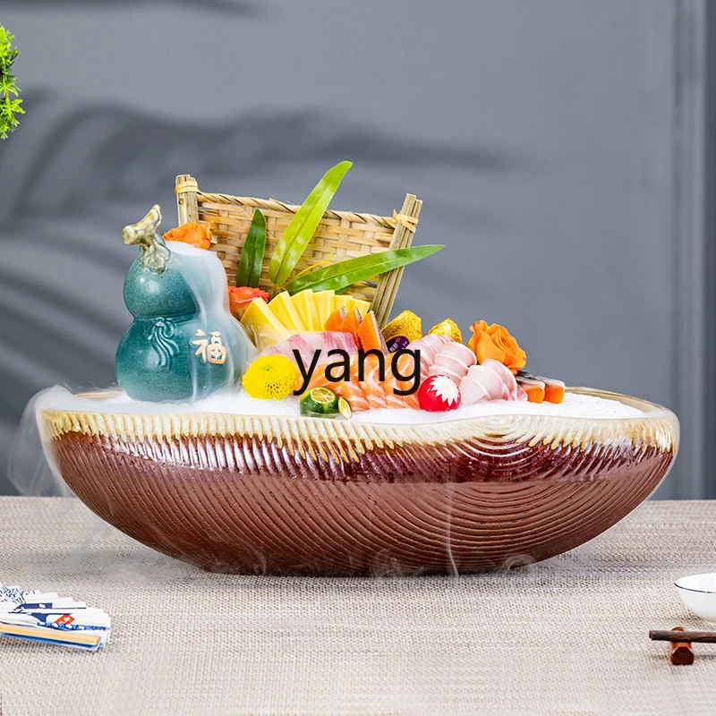 CX High-End Sashimi Plate Ice Plate Large Dry Ice Creative Poetic Dish Tableware