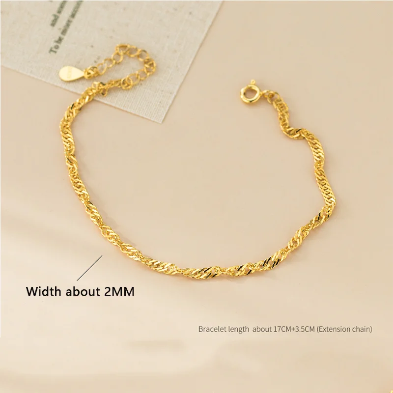 WANTME 925 Sterling Silver Simple Punk Twist Water Wave Chain Charm Bracelet for Women Gothic Men Wrist Accessories Jewelry