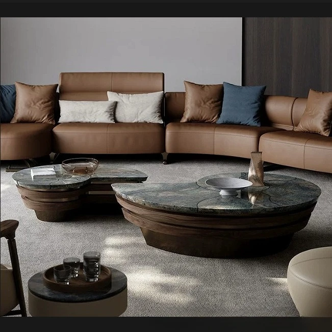 Conch coffee table combination designer villa living room whole house walnut series star blue natural luxury stone coffee table