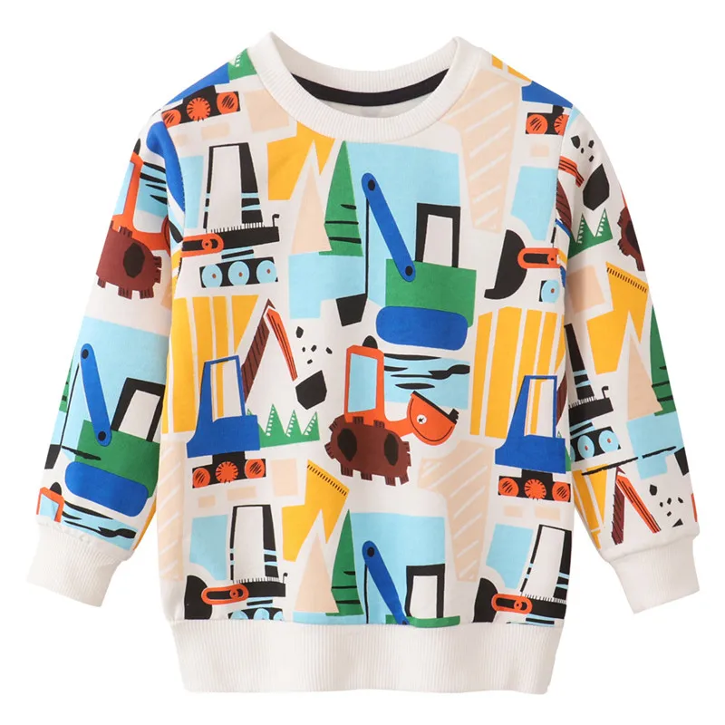 Jumping Meters 2-7T Fashion Boys Sweatshirts Cartoon Cars Print Long Sleeve Toddler Kids Costume Autumn Spring Hooded Shirts