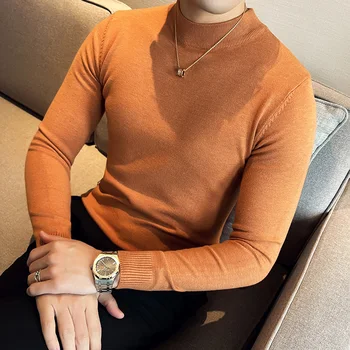 חולצת סוודר צמודה לגברים בסגנון אופנתי עם צוואר עגול, סוודר פולאובר לגברים לעונת הסתיו והחורף, חולצת צמר