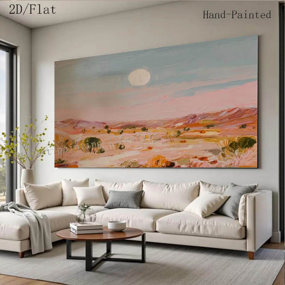 ins Abstract Oil Painting on Canvas 100% Handmade Sunrise Landscape Horizon Wall Art Picture for Home Living Room Decor Image