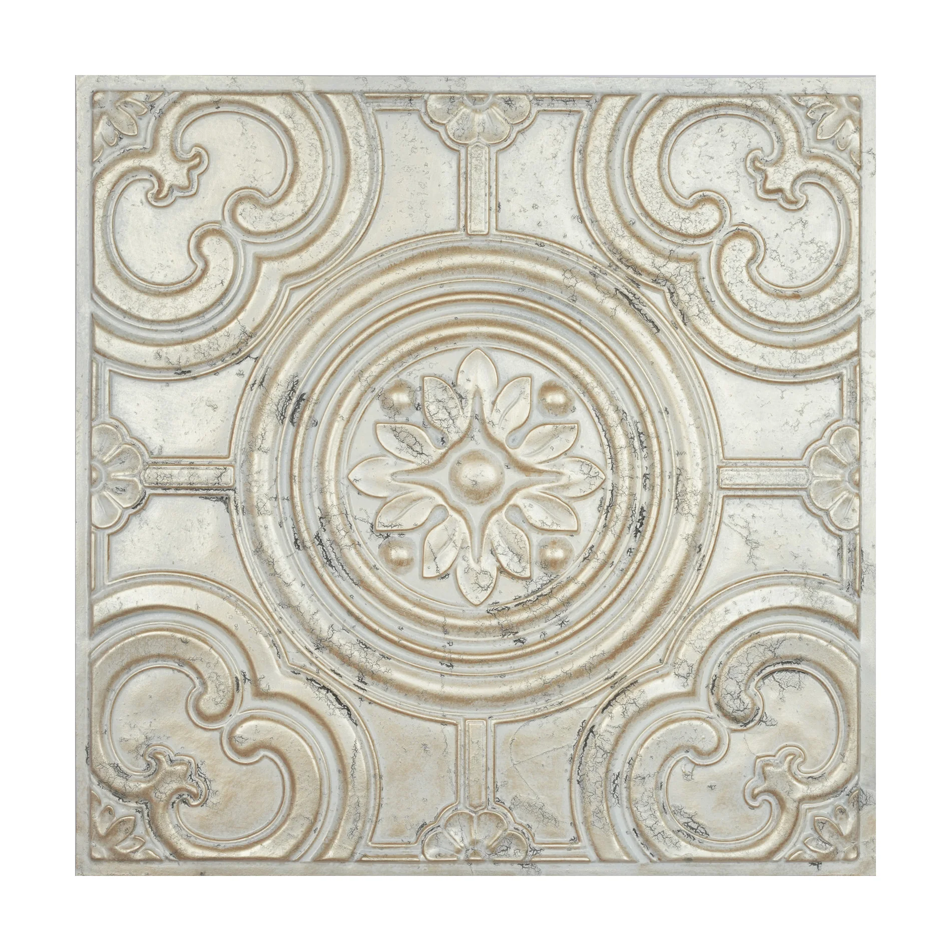 PVC Ceiling Tiles Decorative Fancy Tiles Aged Artwork Panels 2'X2' Tiles PL50 Distress crack champagne gold 10Pcs