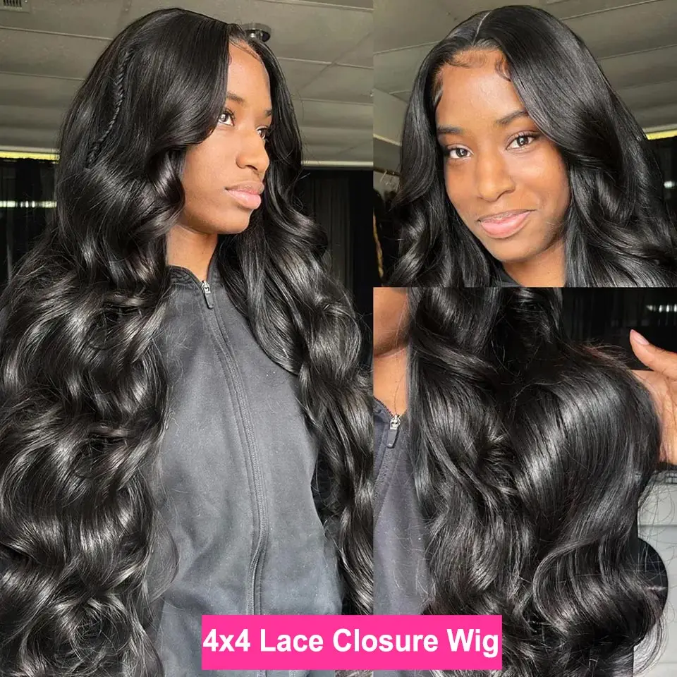 4x4 Transparent Lace Closure Human Hair Wigs Cranberry Hair Brazilian Human Hair Body Wave 4x4 Lace Closure Wig 180% Density