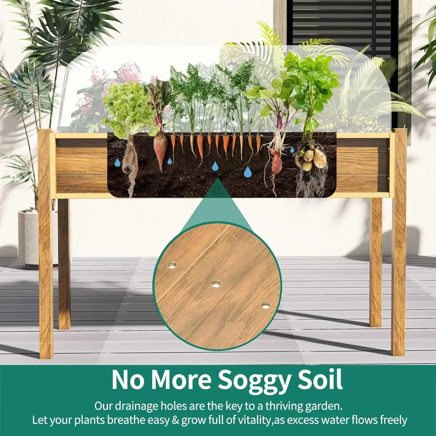 YITAHOME 48x18x30in Raised Garden Bed, Weather Resistant Poly Lumber Planter Box with Legs, Elevated Garden Bed for Yard, Garden