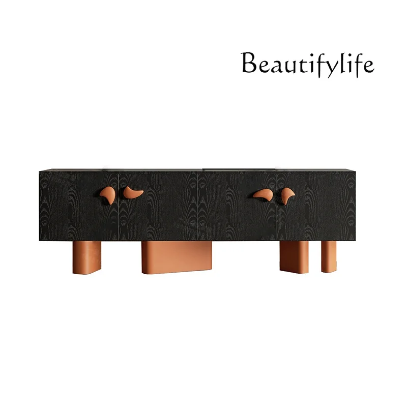 

French antique black solid wood TV cabinet American retro storage Wabi Fengfeng entrance storage side cabinet