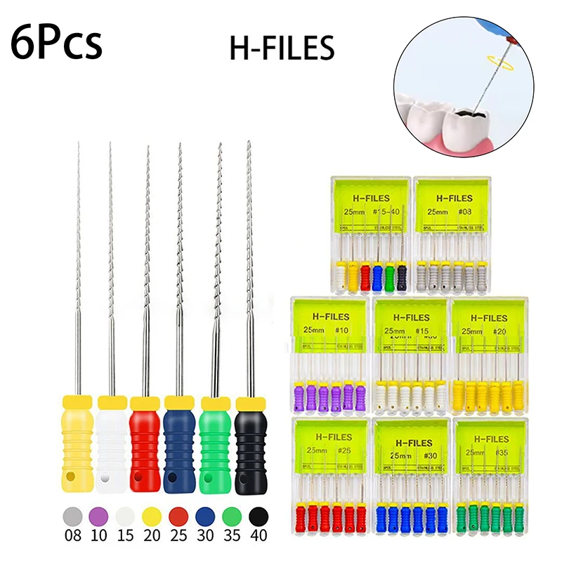 

6Pcs/Pack Dental Hand Use H-Files 21/25mm Stainless Steel Endodontic Instruments Root Canal Files Dentist Tools Dental Files Lab