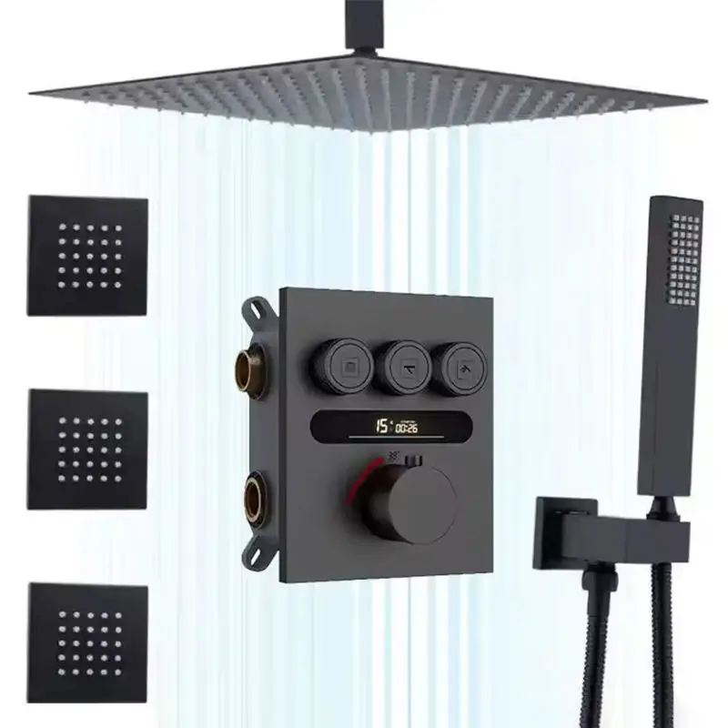 

Bathroom Black Thermostatic Mixer Bath Room Constant Temperature Digital Display Shower Set