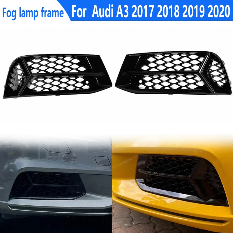 

For Audi A3 2017 2018 2019 2020 Auto Left Right Side Front Mesh Honeycomb Lower Bumper Fog Light Grille Grill Cover