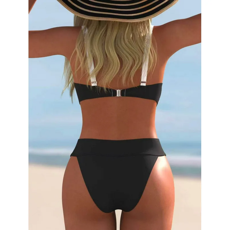 2026 Striped High Waisted Two Piece Bikini Set Women Push Up Tummy Control Swimsuit Swimwear Beach Vacation Summer Bathing Suit