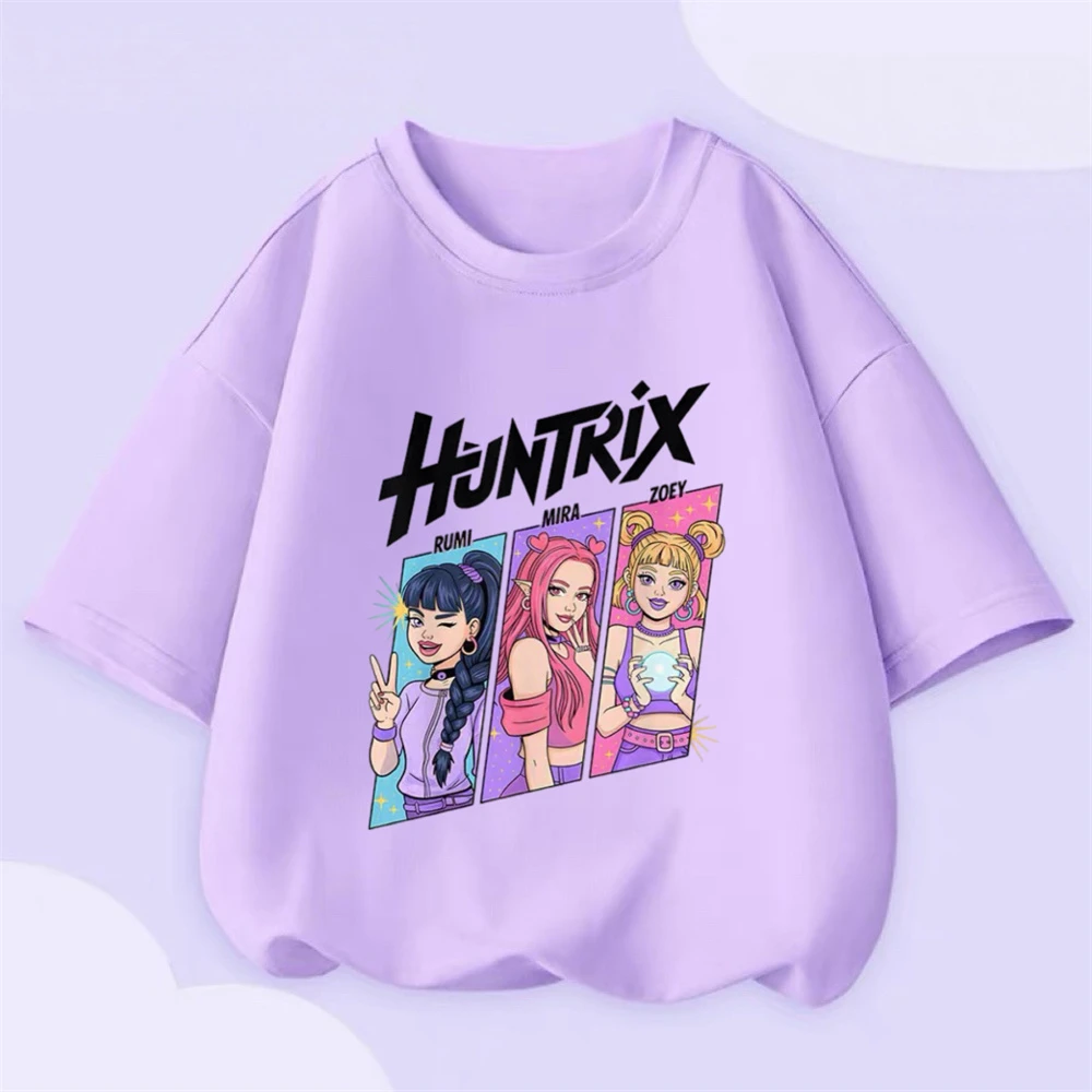 Kpop الفتيات ملابس الصيف الأرجواني تي شيرت قصير الأكمام بلايز الكرتون المطبوعة Crewneck قاعدة قميص كل مباراة تيز ملابس القطن الخالص