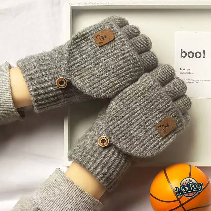 1 paar Winter Frauen Gestrickte Handschuhe Finger Handschuhe Verdicken Warm Touch Screen Für Männer Frauen Warme Halbe Finger Handschuhe Geschenke
