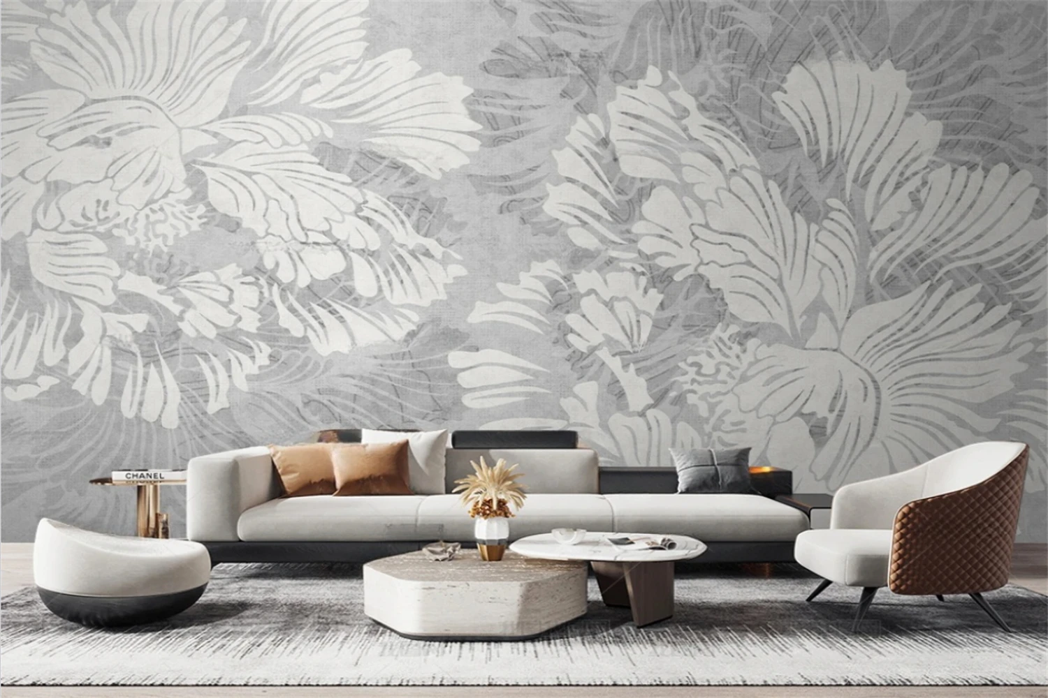 Customized Size Southeast Asian Plants Grey Jungle Leaves Mural Decorative Painting Sofa Bedhead Background Leaf Wallpaper
