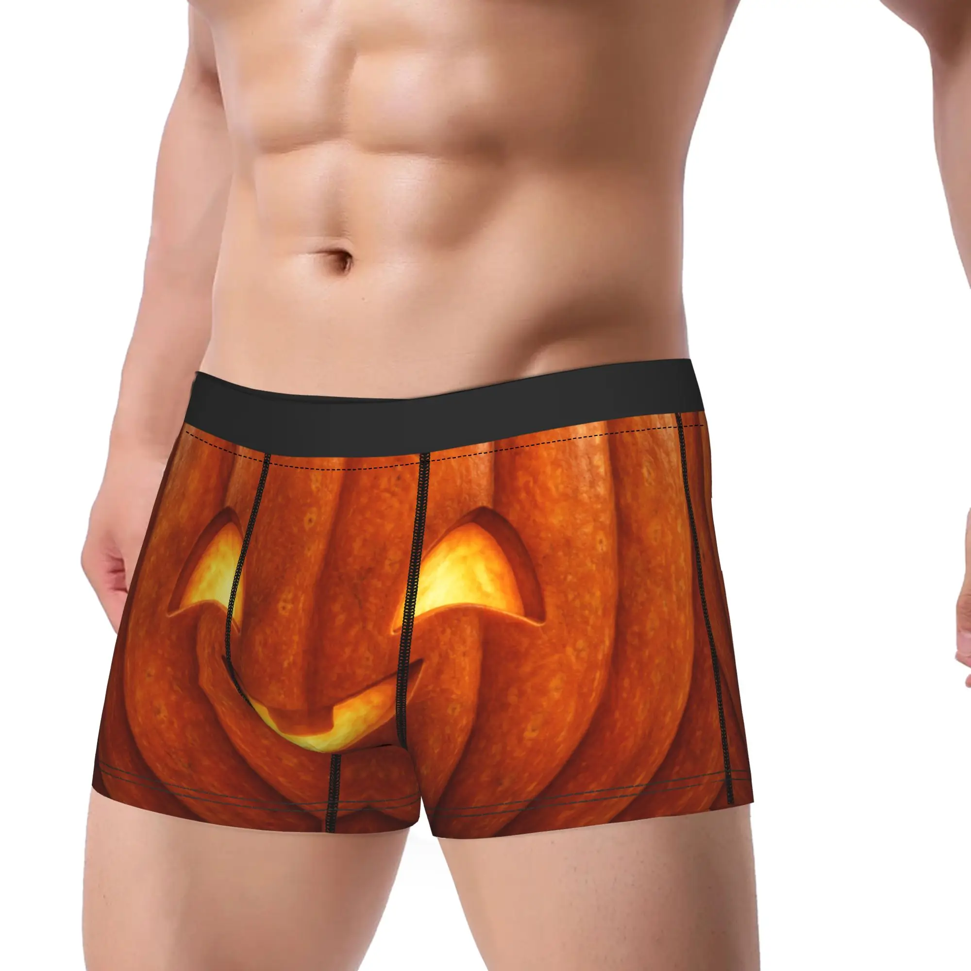 Man Harvest Glow Friendly Pumpkin Face Boxer Briefs,Cozy  Underwear Underpants